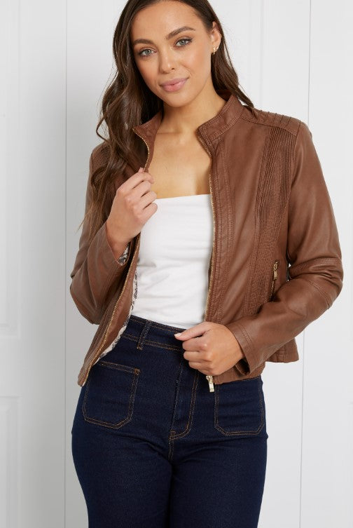 Classic zip pleather Jacket chocolate