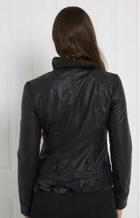 Pleather frill Jacket black