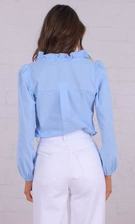 Frill front shirt blue