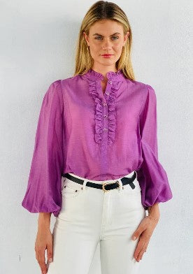 Ruffle detail purple blouse