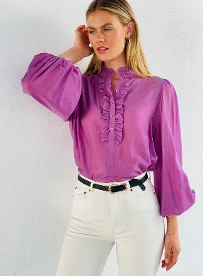 Ruffle detail purple blouse