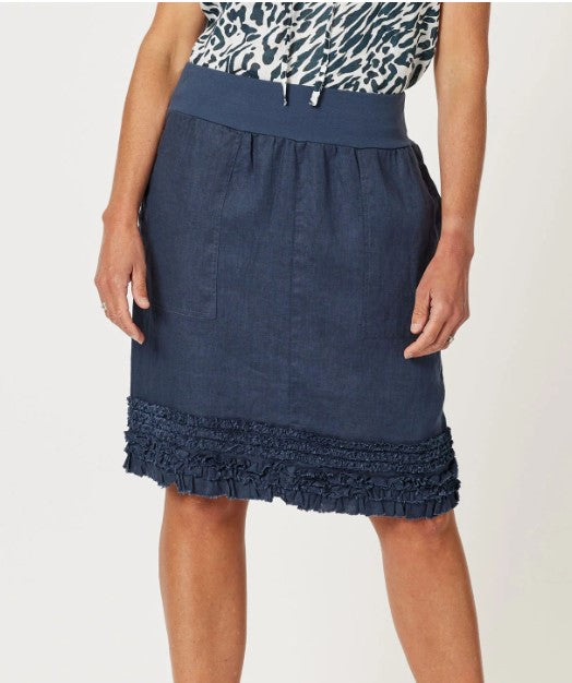 Ruffle linen skirt navy