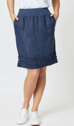 Ruffle linen skirt navy