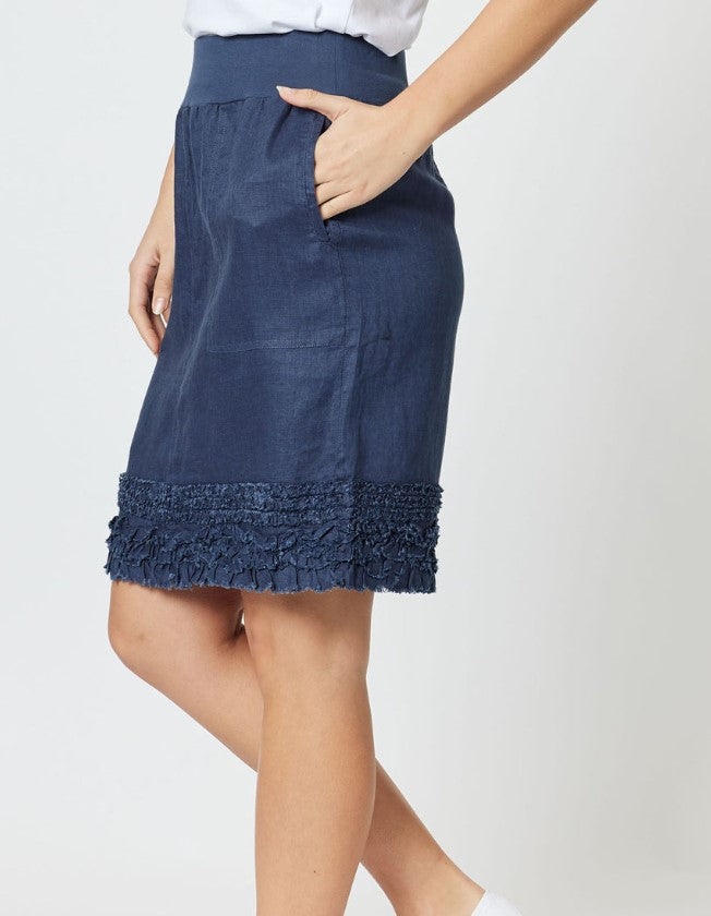 Ruffle linen skirt navy