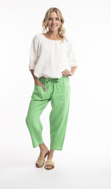 3/4 linen green pants