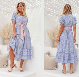 Blue stripe dress with sash