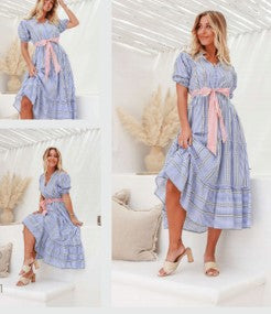 Blue stripe dress with sash