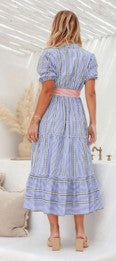 Blue stripe dress with sash