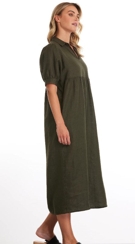 Khaki dark linen dress