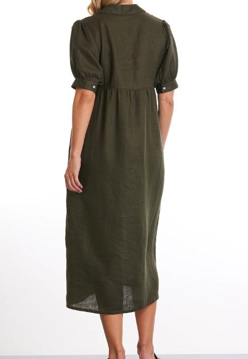 Khaki dark linen dress