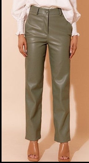 Faux leather pant olive green