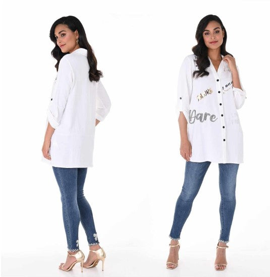 WHITE bling woven blouse