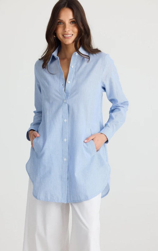 Blue pinestripe blouse