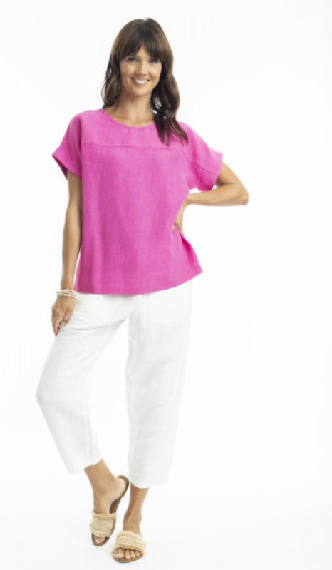 hot pink linen round blouse