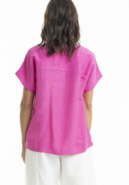 hot pink linen round blouse