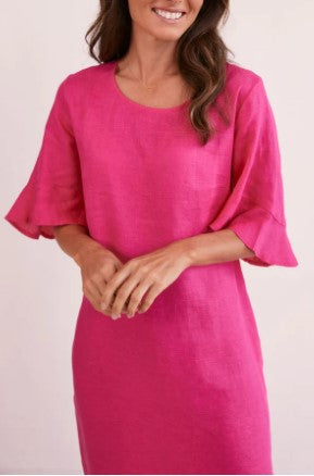 Hot pink linen flutter dress