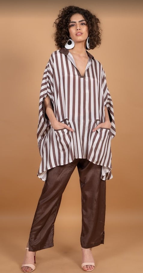 Mocha stripe easy blouse