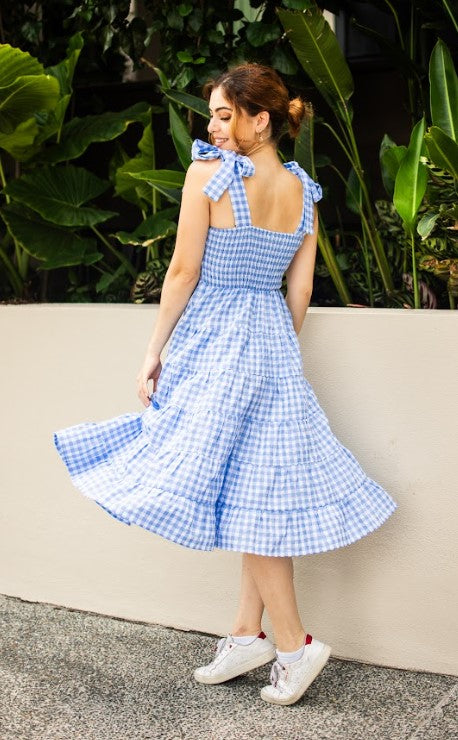 Gingham navy dress