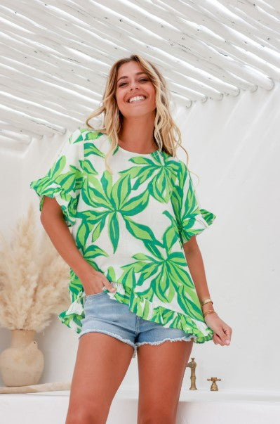 Green leaves blouse