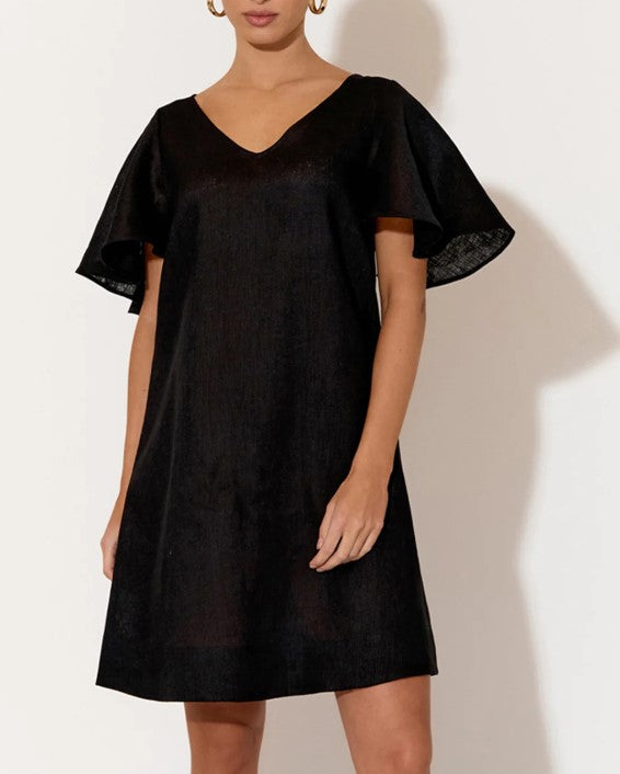 Theo black linen short dress