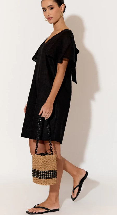 Theo black linen short dress