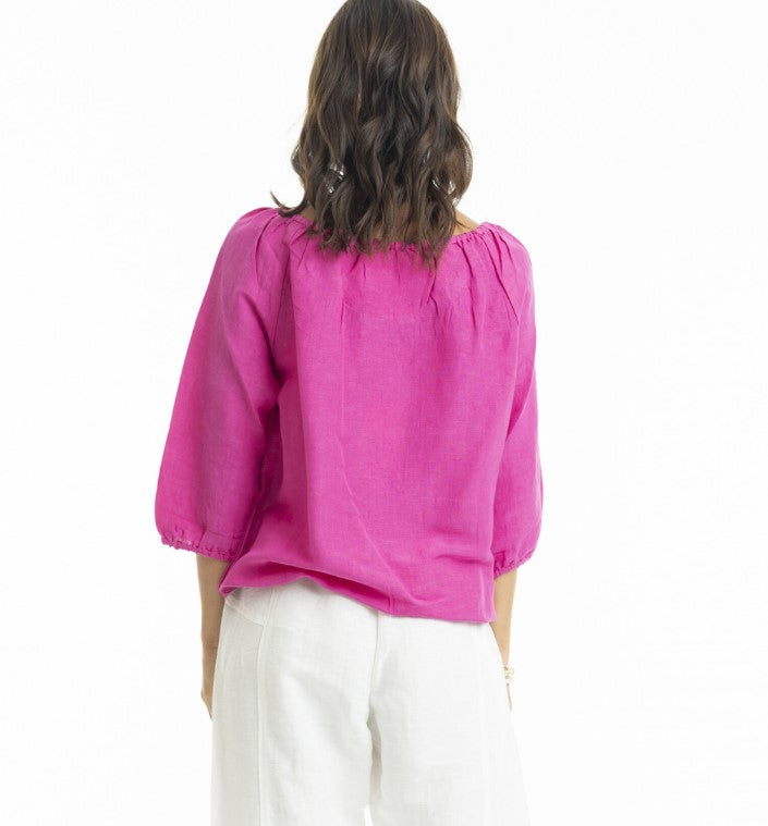 Hot pink gather blouse