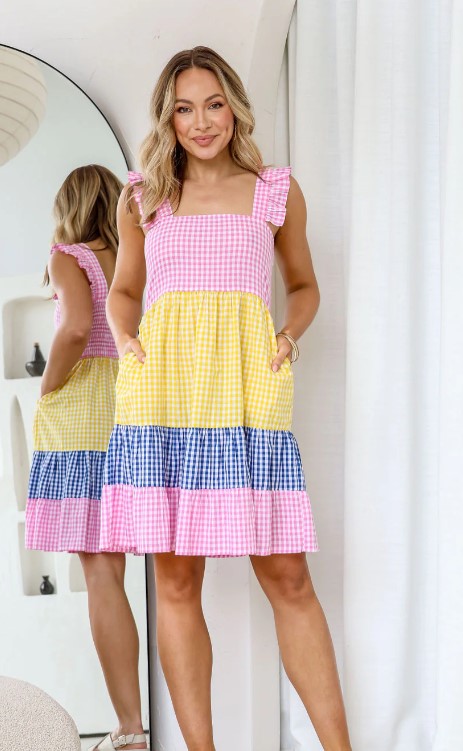 Gingham rainbow dress