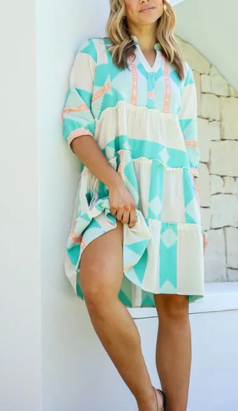 Mediterranean dress teal/pink dress