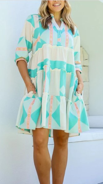 Mediterranean dress teal/pink dress