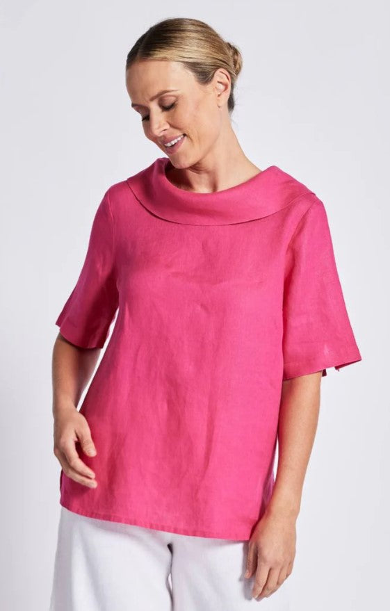 Cow neck hot pink blouse