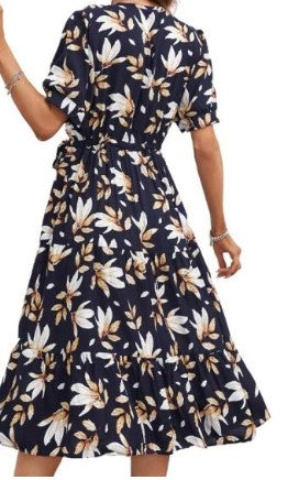 MANDY Natural/navy floral dress