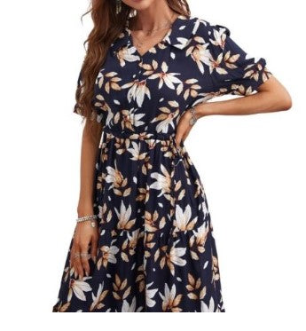 MANDY Natural/navy floral dress