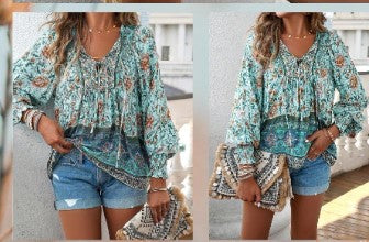 bluellong sleeve boho blouse