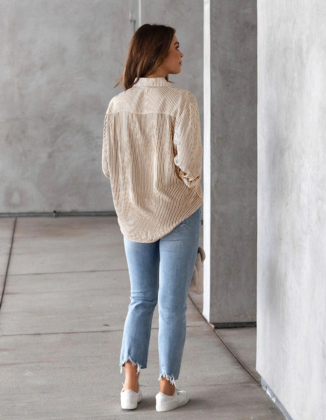 Beige stripe cotton shirt