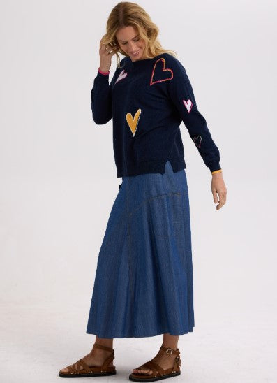 ZP Intarsia Hearts denim Sweater