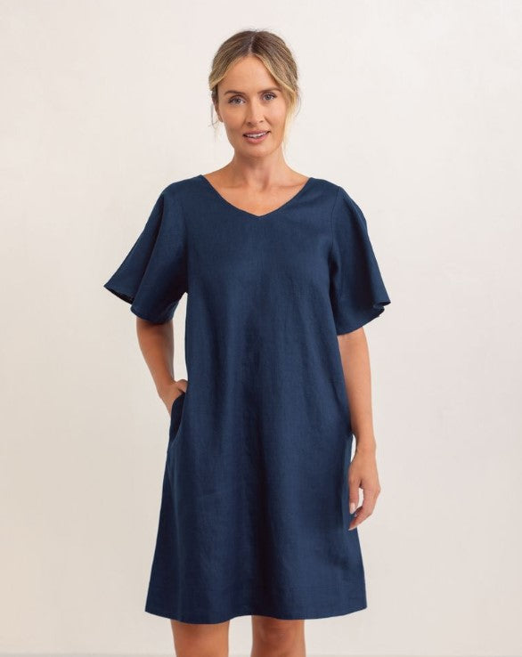 See Saw Navy Linen pocket dress