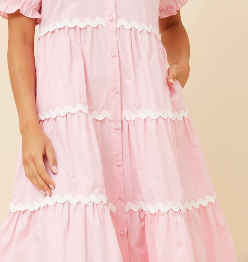 Pink ric rac puff sleeve dress