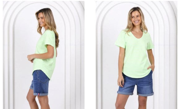Bright Green Stripe cotton Tee