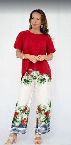 XMAS Floral Linen Pants