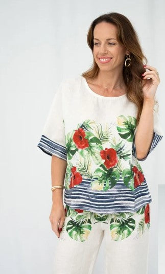 Floral Xmas Linen Blouse