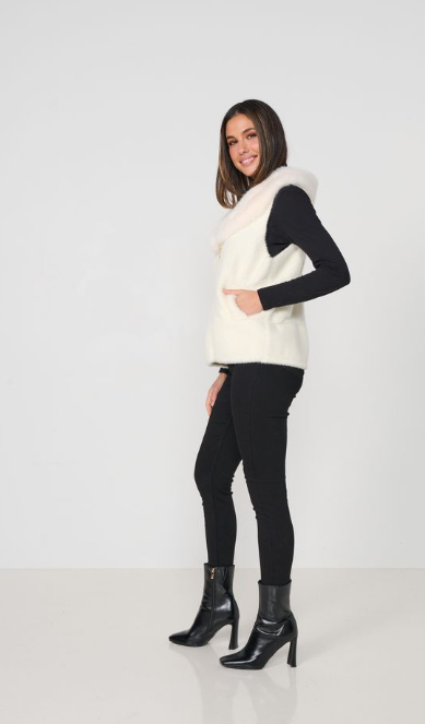 White Faux Fur Knit vest