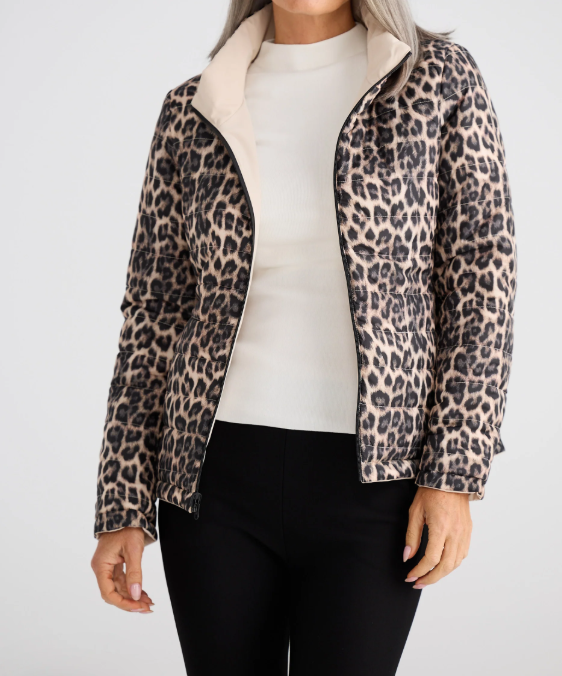 Aurella Reversible Puffer Leopard jacket