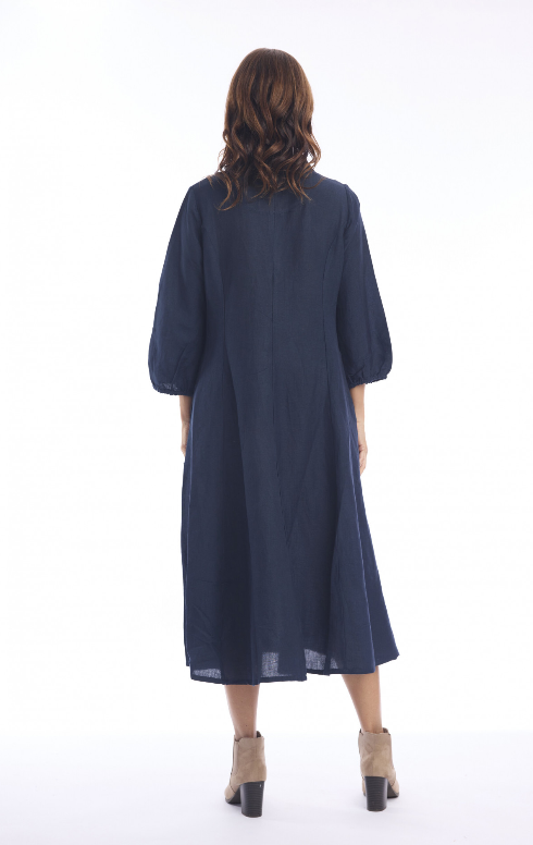 Navy Linen Collar Dress