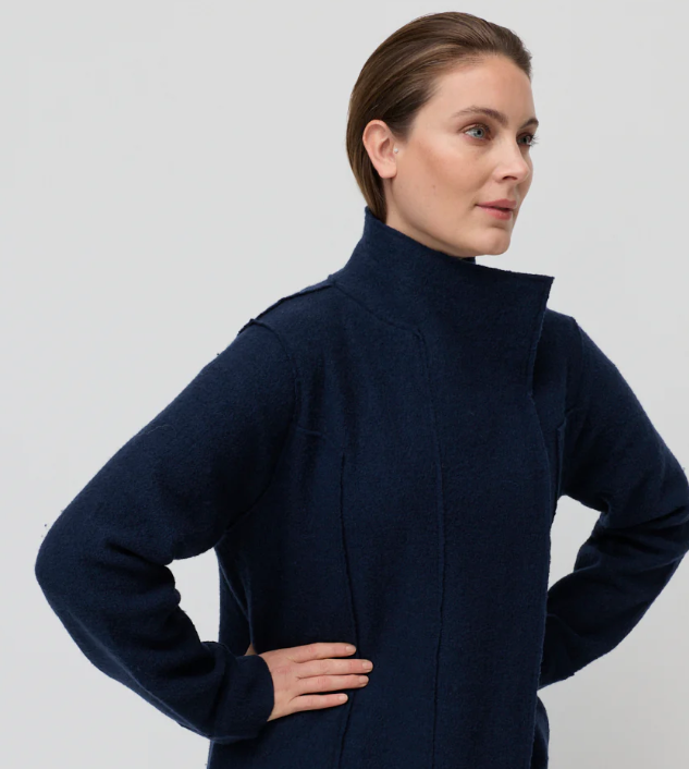 Collared Wool Navy Coat