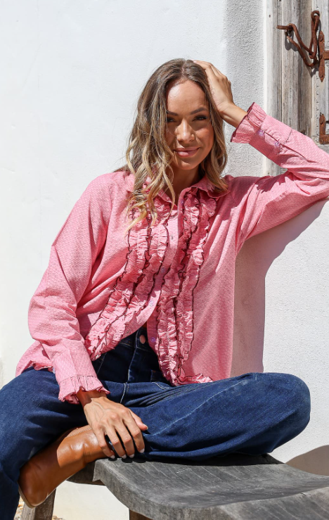 Pink Ruffle Cotton blouse