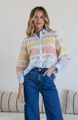 Contrast Lace Blue Cotton shirt