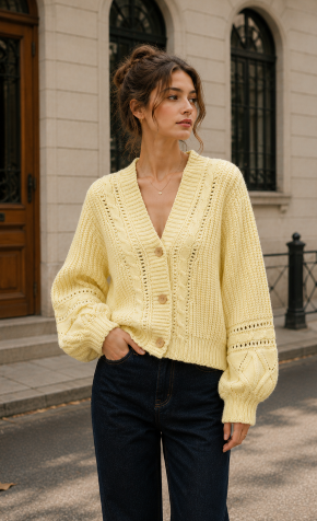 Lemon mid-Length Cardigan
