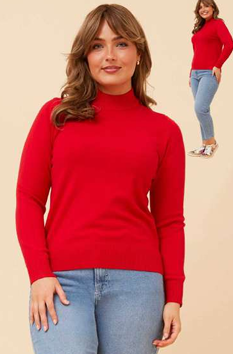 Red Knit Round Sweater