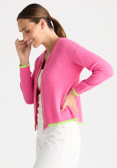Hot Pink Pointelle Zip Cardi