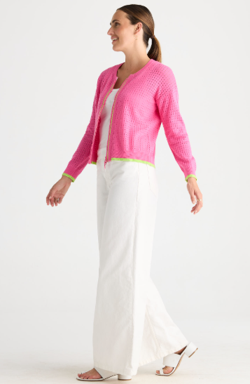 Hot Pink Pointelle Zip Cardi